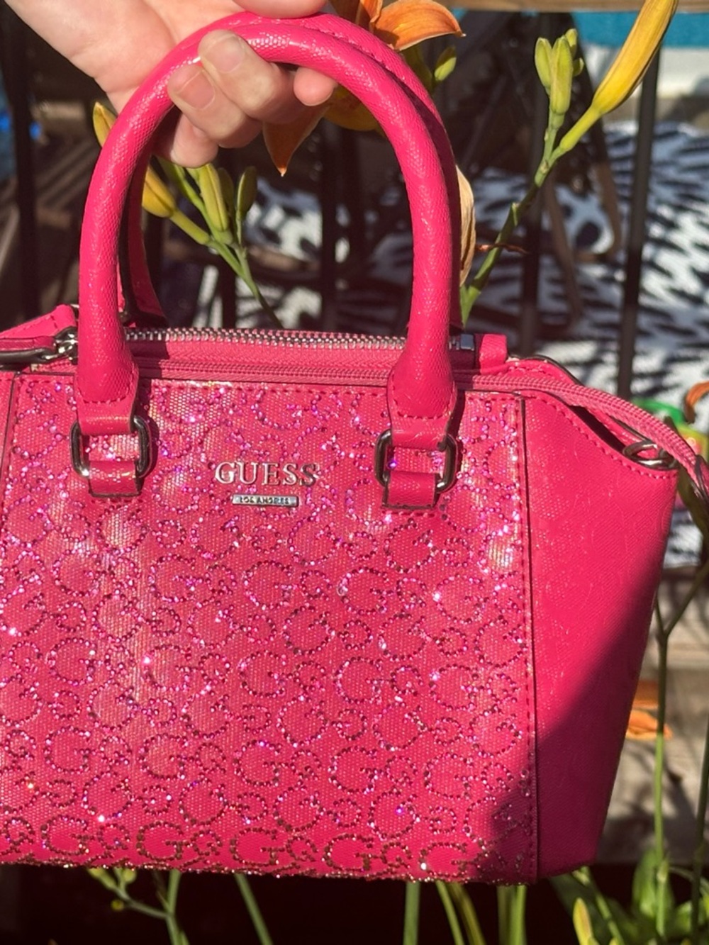 GUESS Hot Pink Rhinestone logo Crossbody